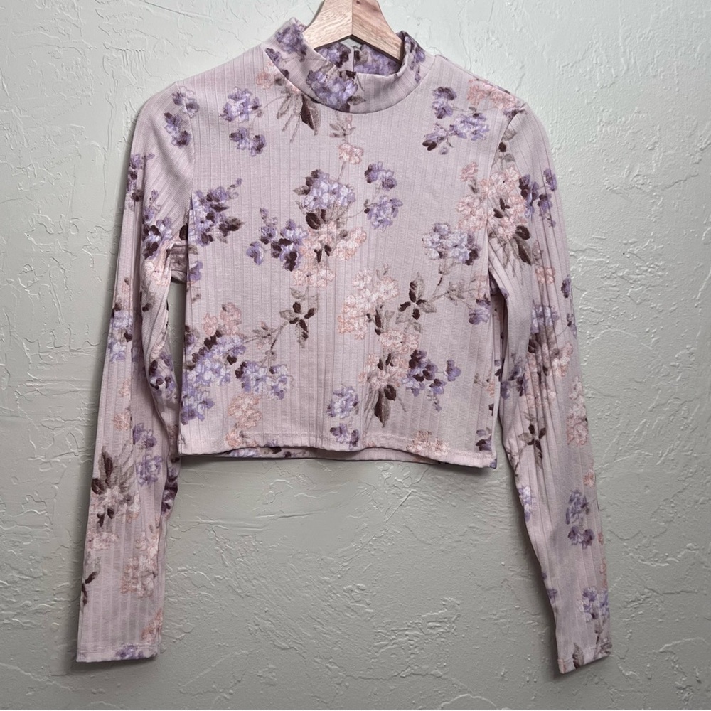 H&M Pink Floral Ribbed Crop Top Size M